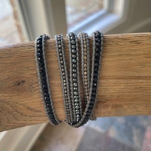 Chan Luu Wrap Bracelet, silver leather with black, gold, silver and copper beads